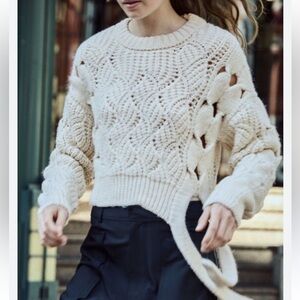 Zara Cream cable knit sweater with tie size medium